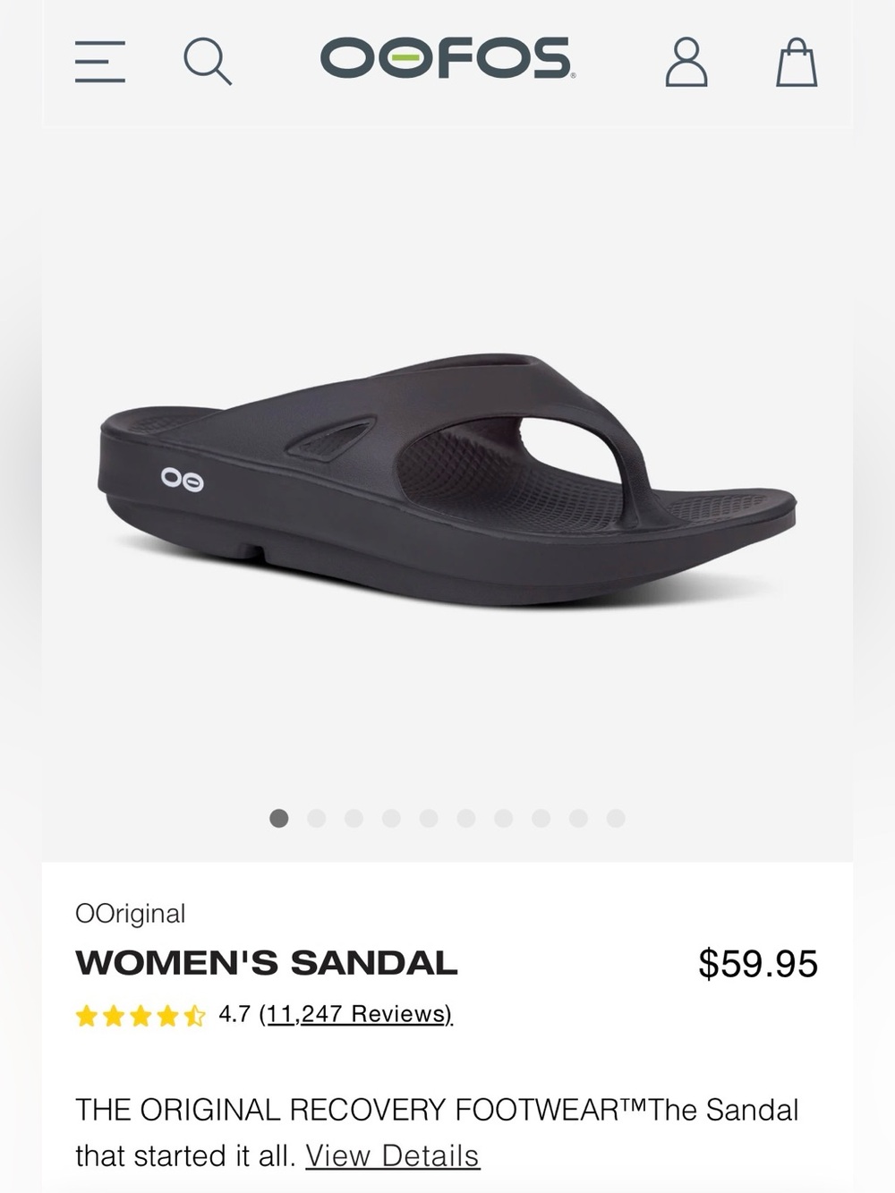 OOFOS OOriginal Women's Black Sandal